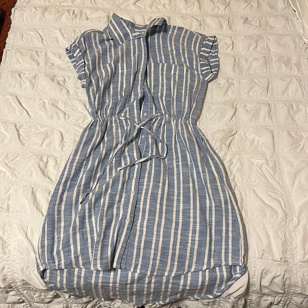 Button up blue and white stripped dress
